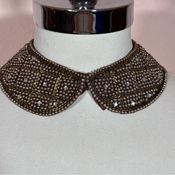 Vintage Antique Deco Retro brown Glass pearl Peter Pan Collar 1940’s 50’s - Picture 3 of 17